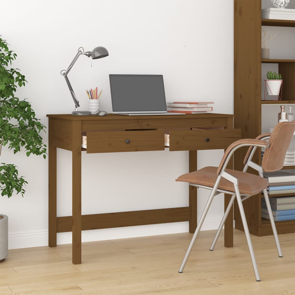 skrivebord med skabe 100x50x78 cm massivt fyrretræ gyldenbrun