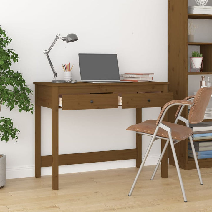 skrivebord med skabe 100x50x78 cm massivt fyrretræ gyldenbrun