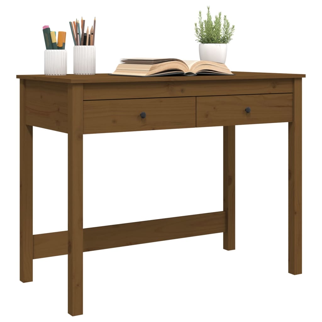 skrivebord med skabe 100x50x78 cm massivt fyrretræ gyldenbrun