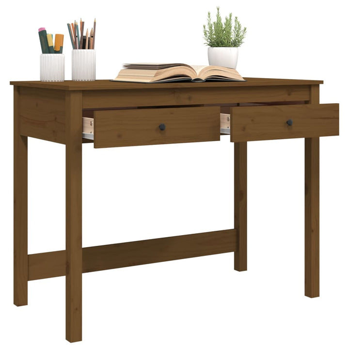 skrivebord med skabe 100x50x78 cm massivt fyrretræ gyldenbrun