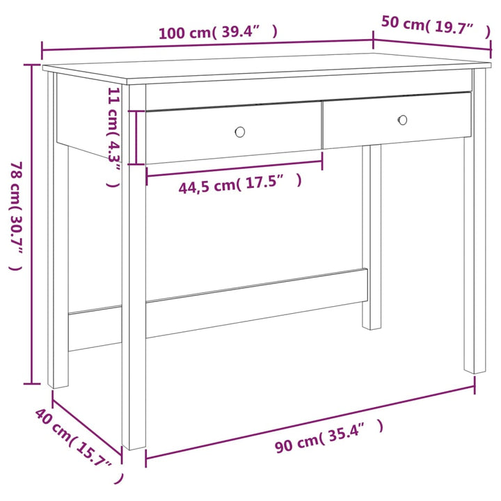 skrivebord med skabe 100x50x78 cm massivt fyrretræ gyldenbrun