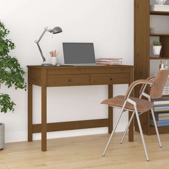 skrivebord med skabe 100x50x78 cm massivt fyrretræ gyldenbrun
