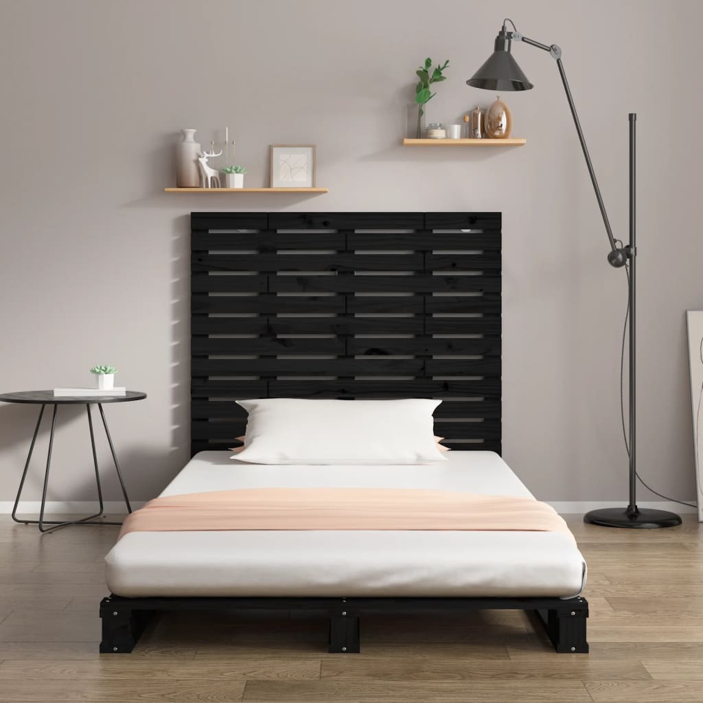 sengegavl 141x3x91,5 cm massivt fyrretræ sort