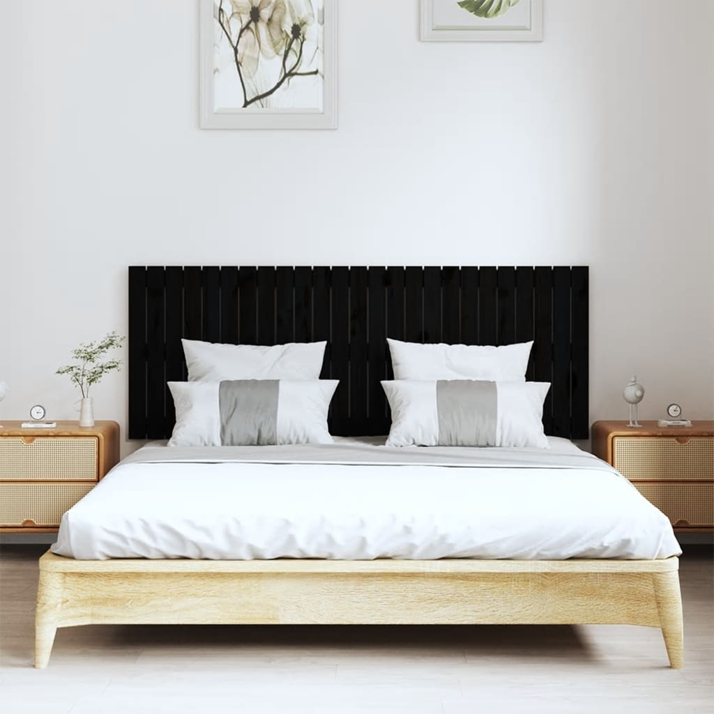 sengegavl 159,5x3x60 cm massivt fyrretræ sort