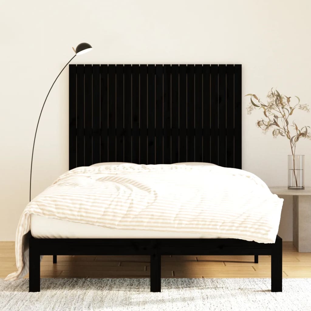 sengegavl 140x3x110 cm massivt fyrretræ sort