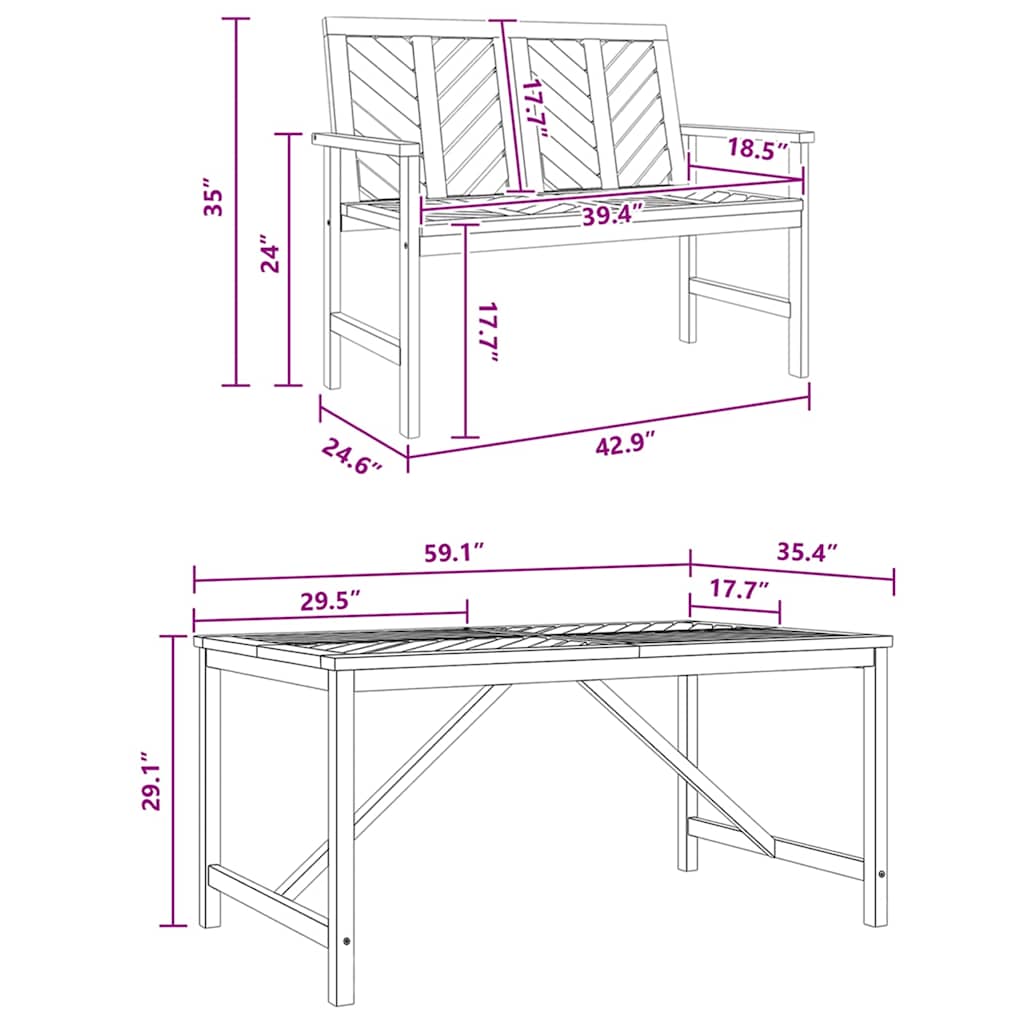 Have Spisebordssæt 3 pcs Brun 150 x 90 x 74 cm