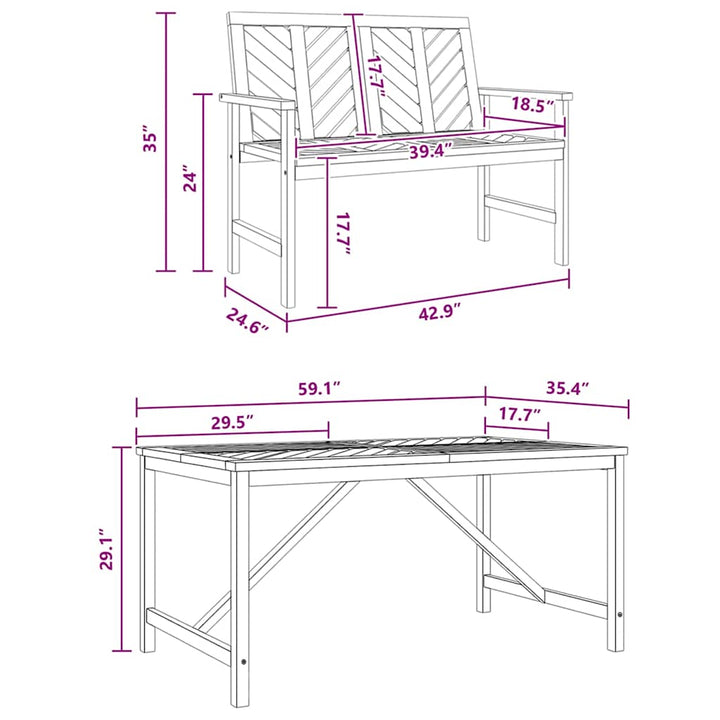 Have Spisebordssæt 3 pcs Brun 150 x 90 x 74 cm
