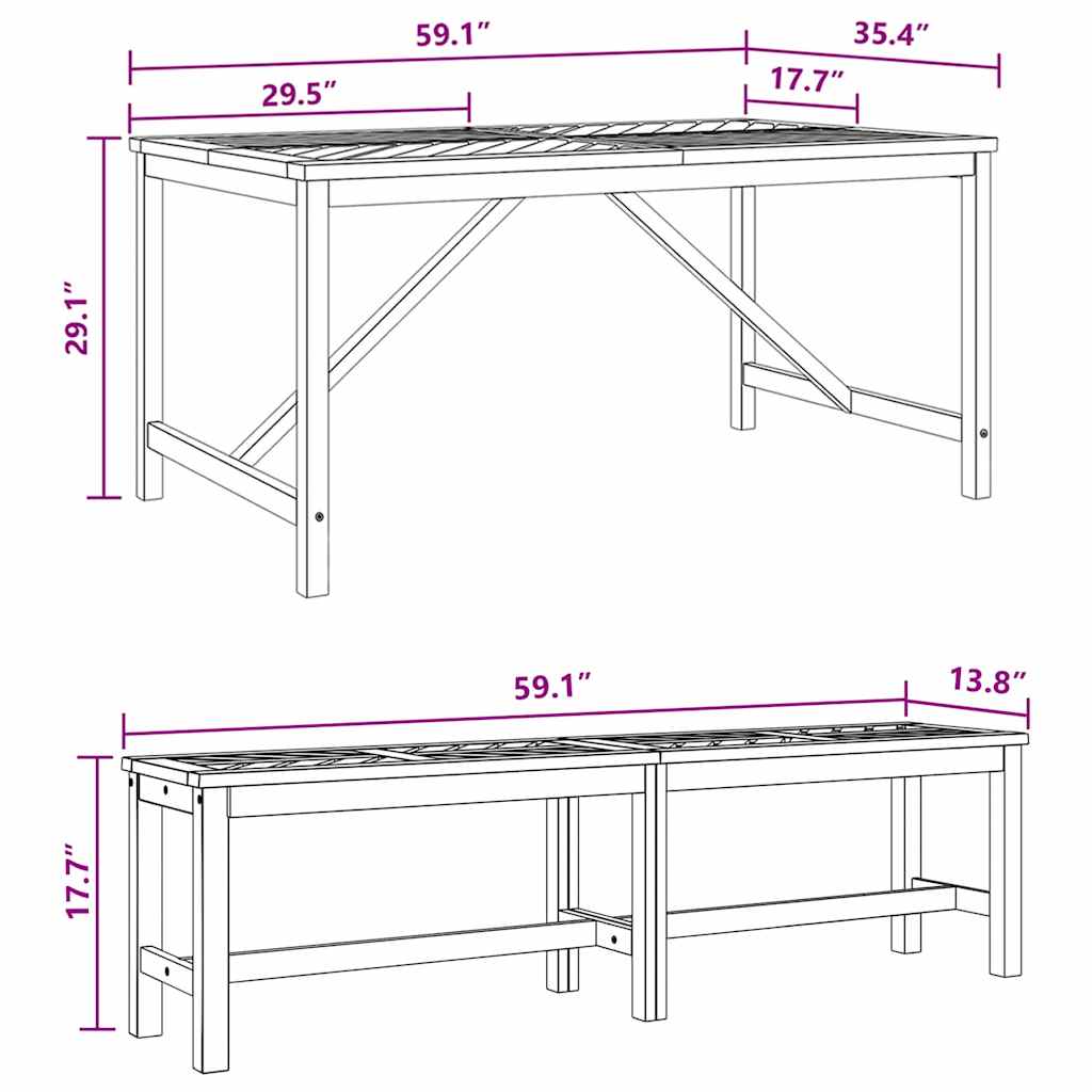Have Spisebordssæt 3 pcs Brun 150 x 90 x 74 cm