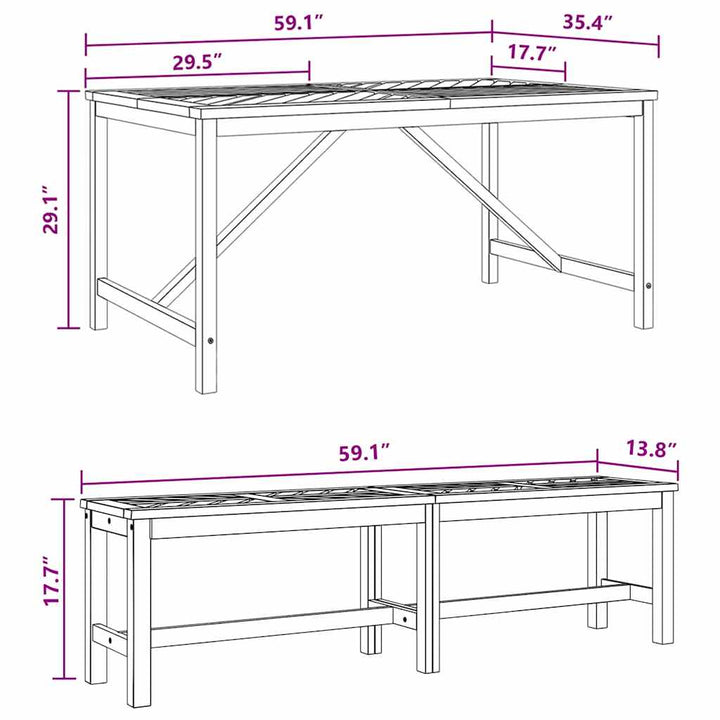 Have Spisebordssæt 3 pcs Brun 150 x 90 x 74 cm
