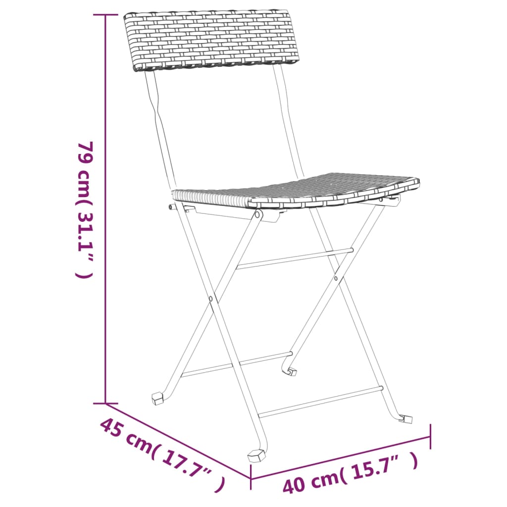 foldbart bistrosæt 3 dele polyrattan brun