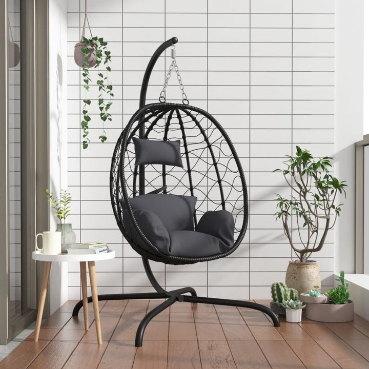 hængestol med æg og hynder antracit polyrattan og stål