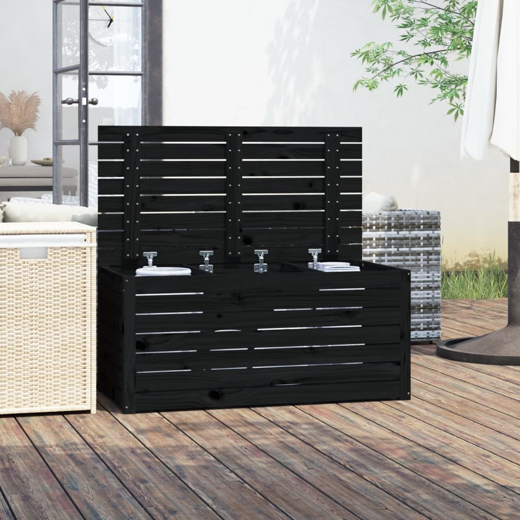 havekasse 101x50,5x46,5 cm massivt fyrretræ sort