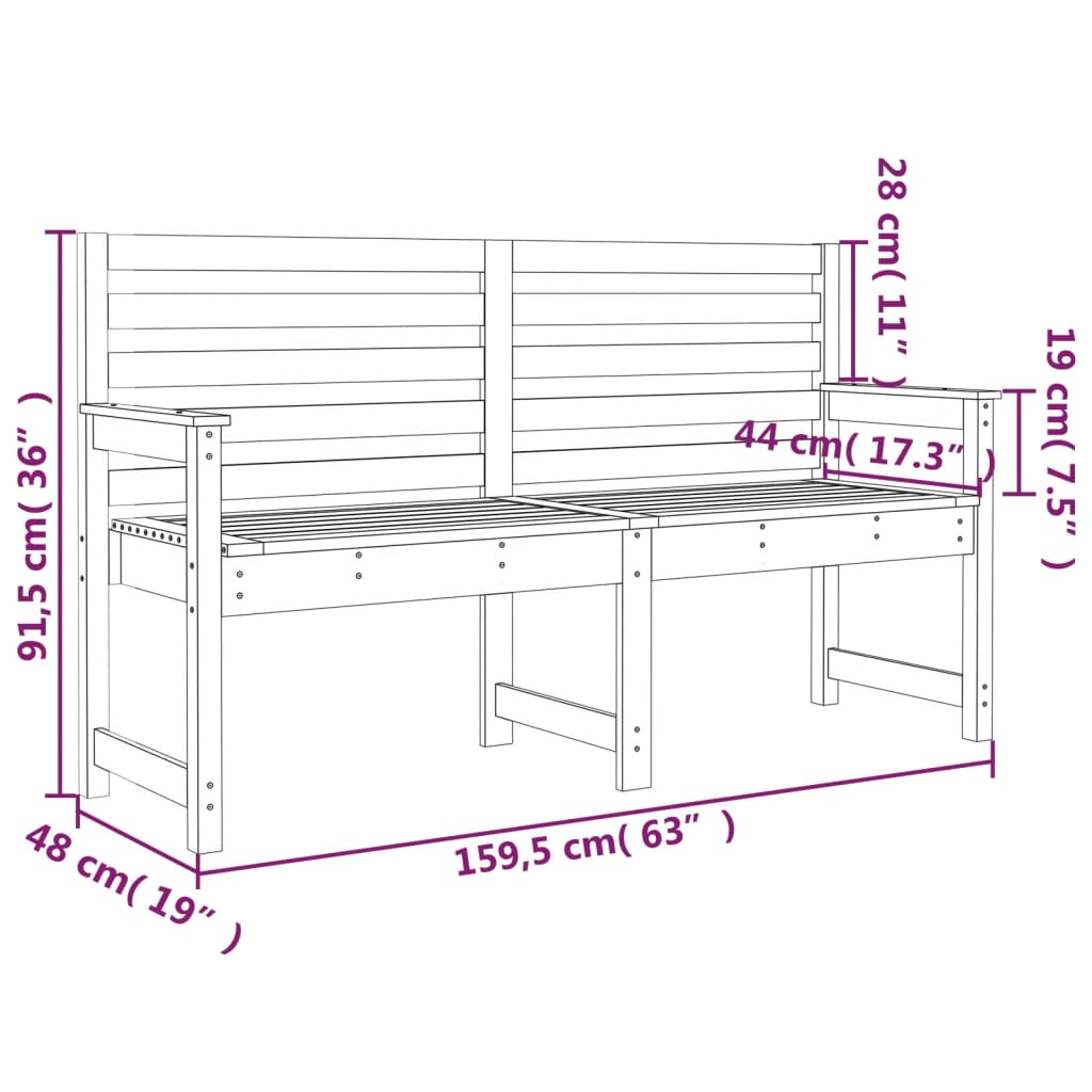 havebænk 159,5x48x91,5 cm massivt fyrretræ hvid