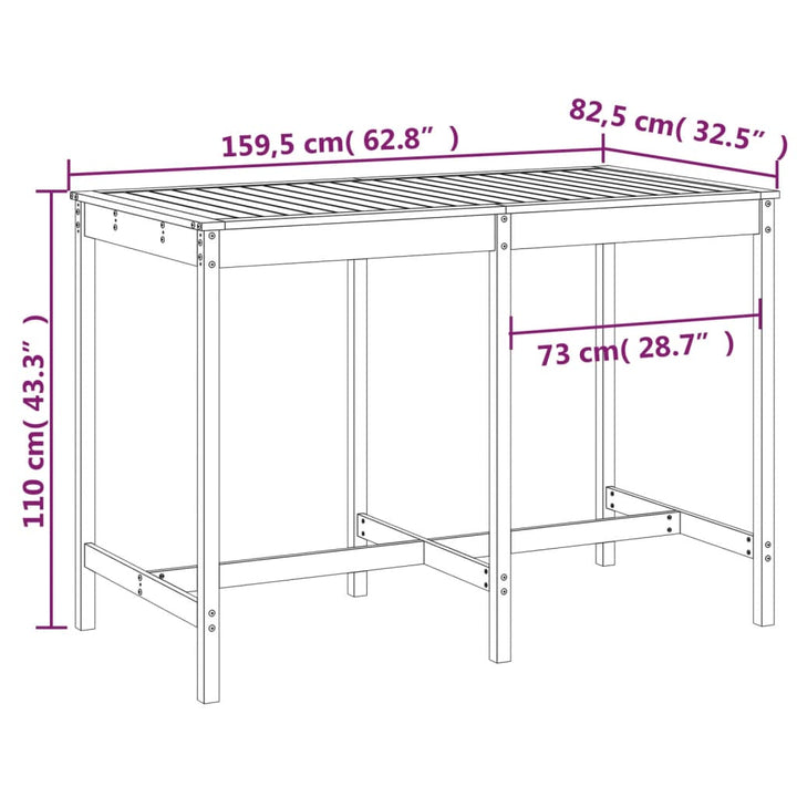 havebord 159,5x82,5x110 cm massivt fyrretræ hvid