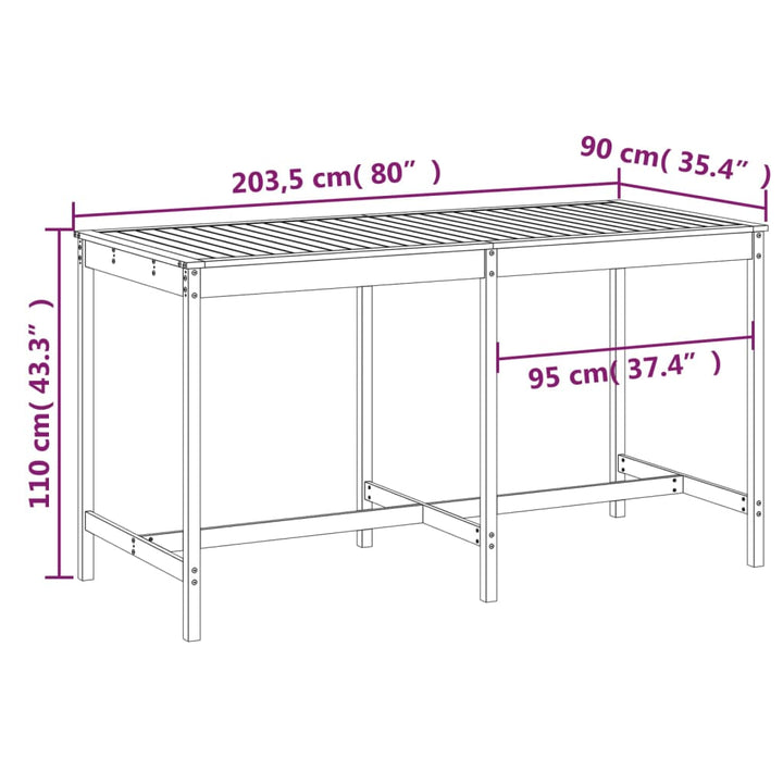havebord 203,5x90x110 cm massivt fyrretræ