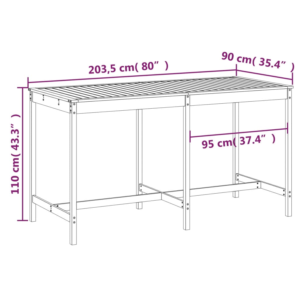 havebord 203,5x90x110 cm massivt douglasgran