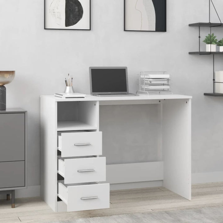 skrivebord m. hylder 102x50x76 cm konstrueret træ hvid