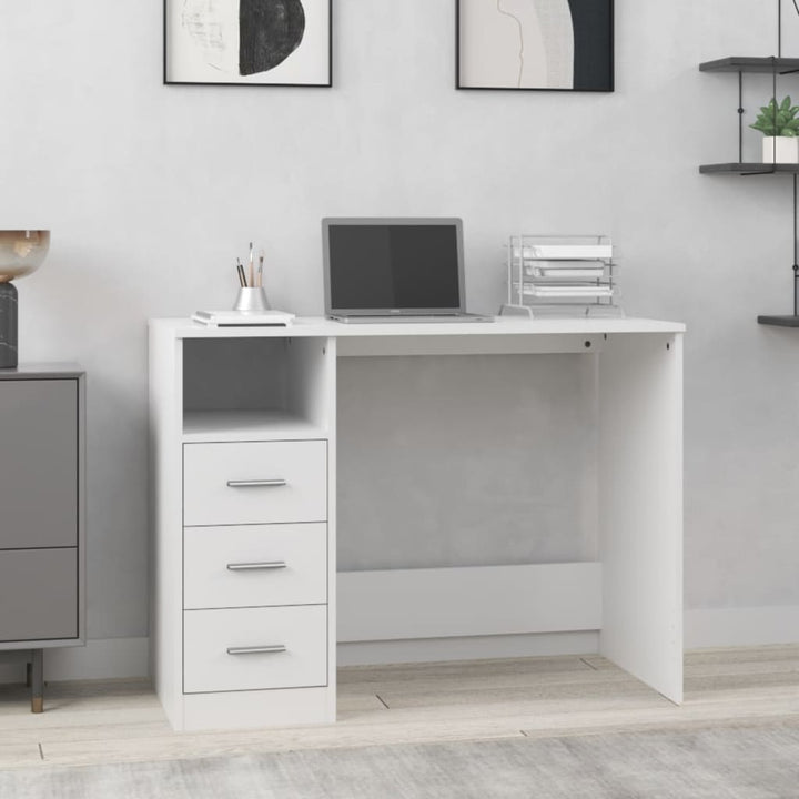 skrivebord m. hylder 102x50x76 cm konstrueret træ hvid