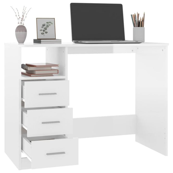 skrivebord m. skuffe 102x50x76 cm konstrueret træ hvid højglans