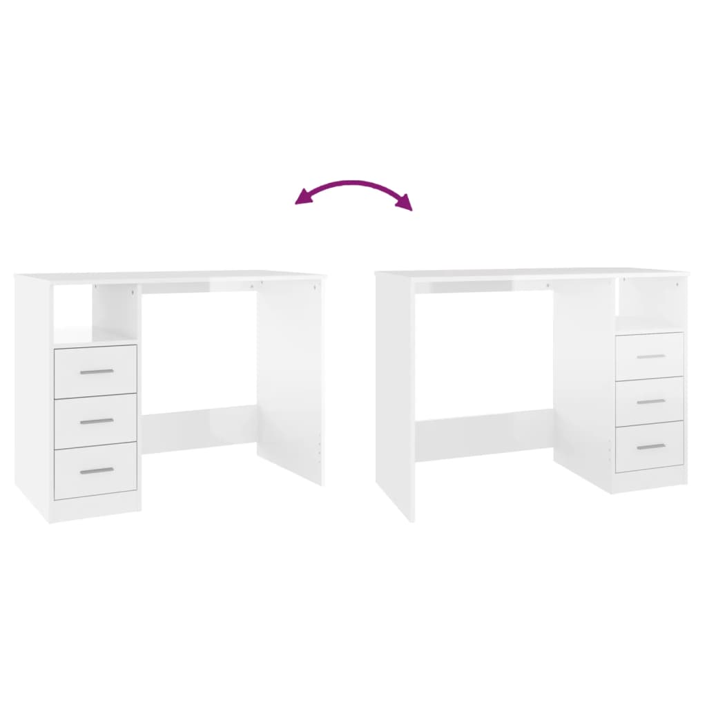 skrivebord m. skuffe 102x50x76 cm konstrueret træ hvid højglans