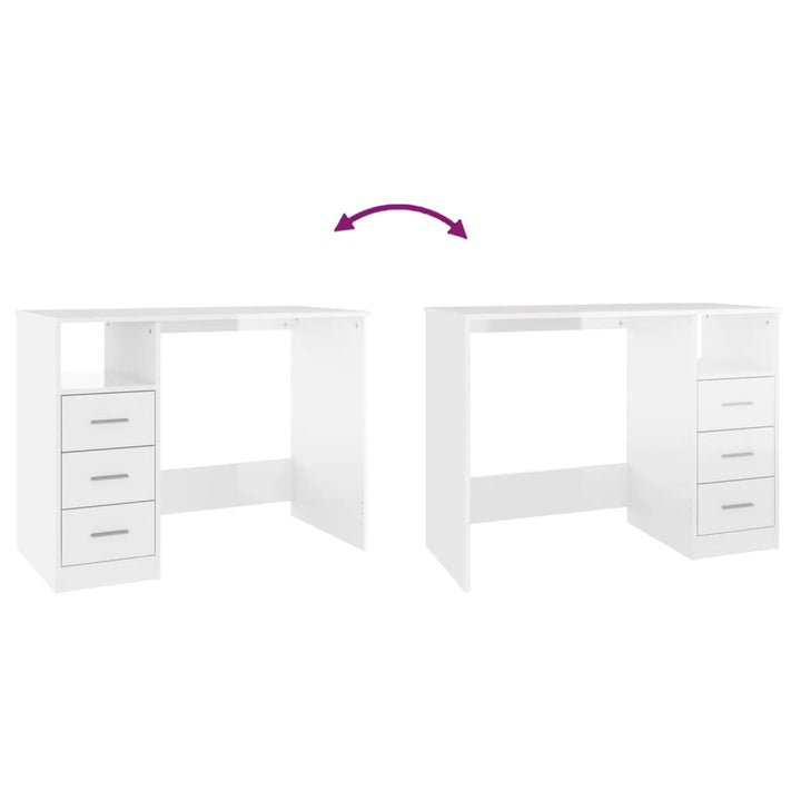 skrivebord m. skuffe 102x50x76 cm konstrueret træ hvid højglans
