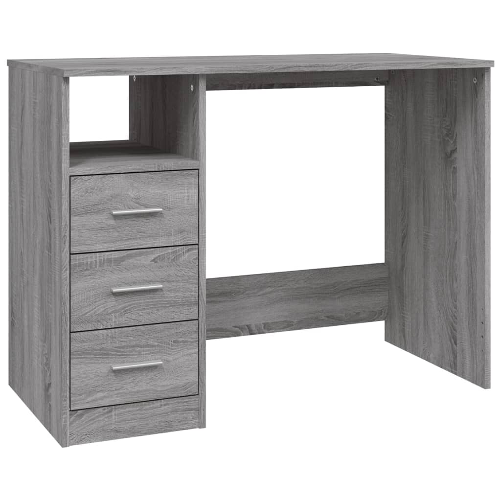 skrivebord m. skuffer 102x50x76cm konstrueret træ grå sonoma-eg
