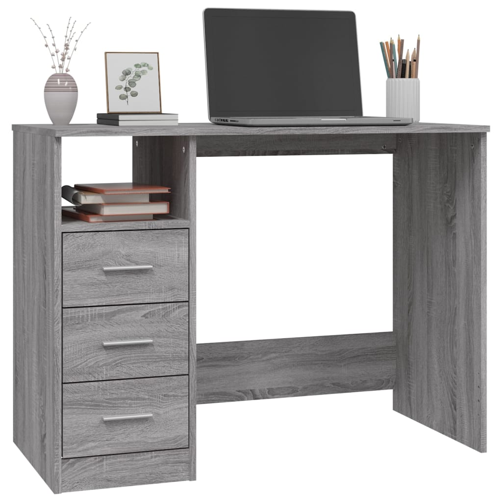 skrivebord m. skuffer 102x50x76cm konstrueret træ grå sonoma-eg