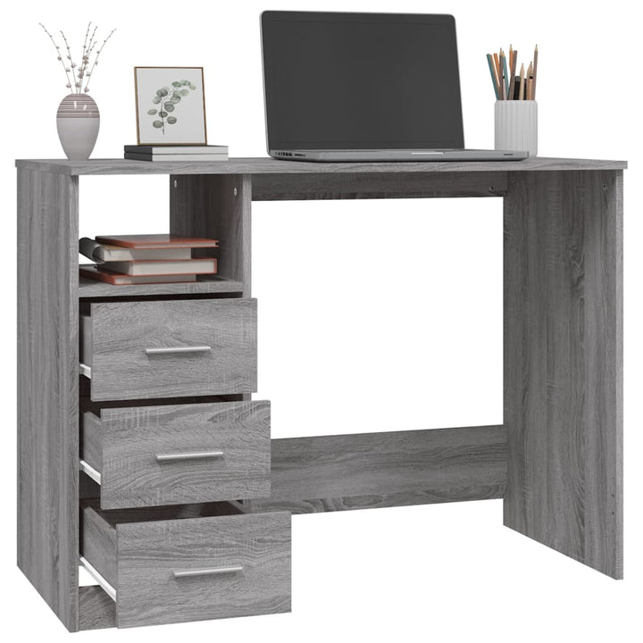 skrivebord m. skuffer 102x50x76cm konstrueret træ grå sonoma-eg