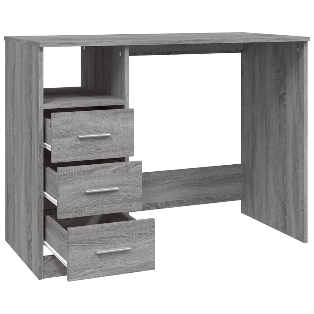 skrivebord m. skuffer 102x50x76cm konstrueret træ grå sonoma-eg