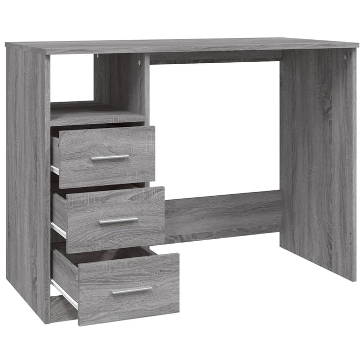 skrivebord m. skuffer 102x50x76cm konstrueret træ grå sonoma-eg