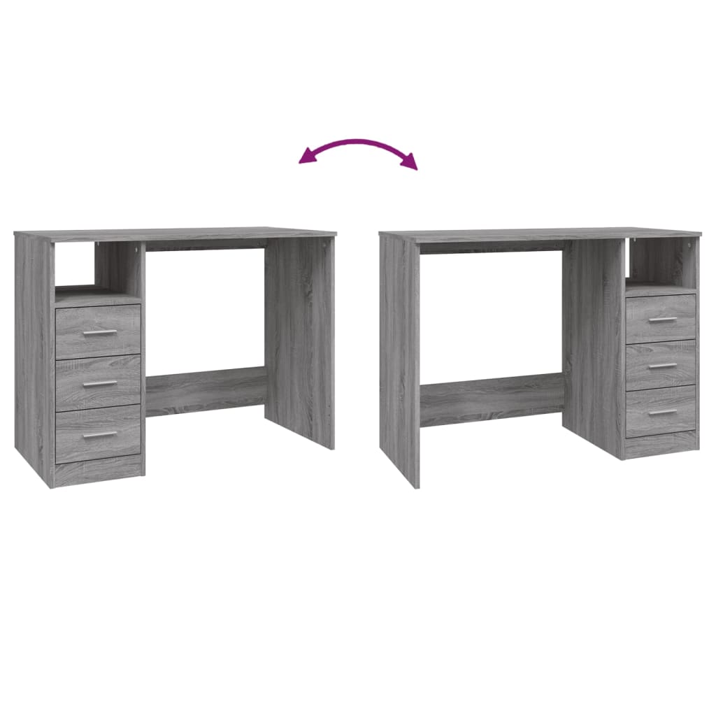 skrivebord m. skuffer 102x50x76cm konstrueret træ grå sonoma-eg