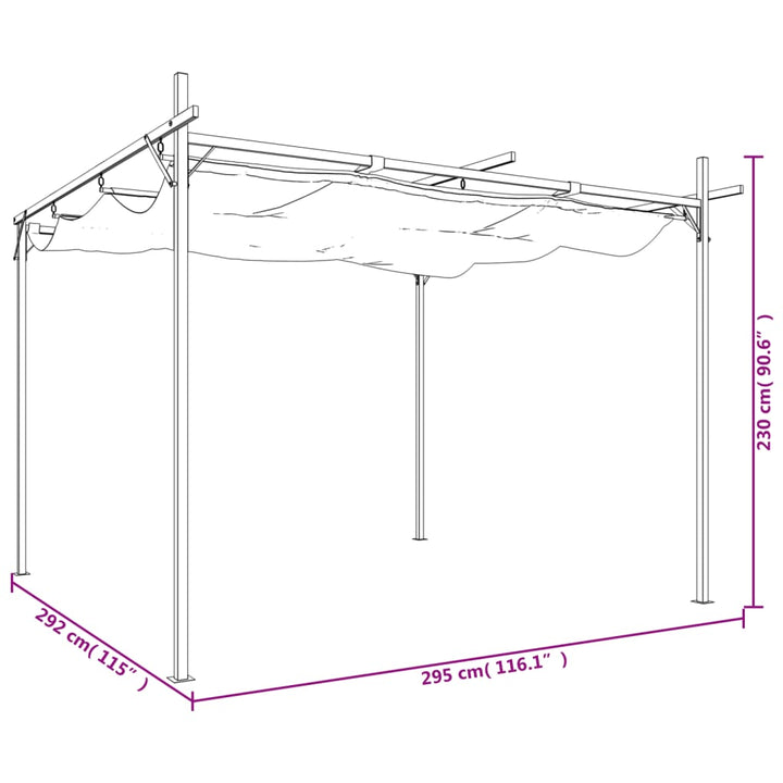 pergola med sammenrulleligt tag 295x292x230 cm cremefarvet