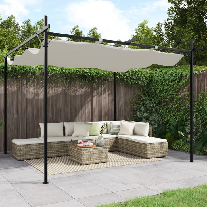 pergola med sammenrulleligt tag 295x292x230 cm cremefarvet