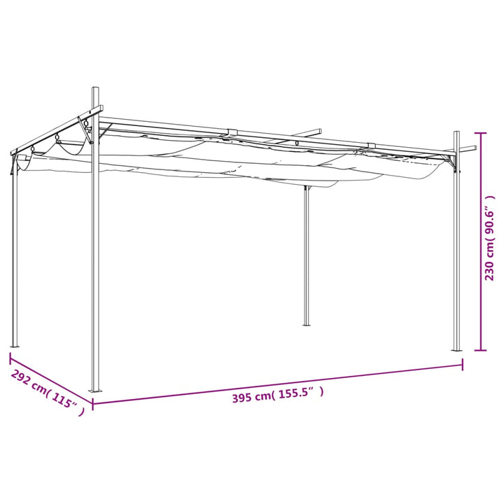 pergola med sammenrulleligt tag 395x292x230 cm cremefarvet