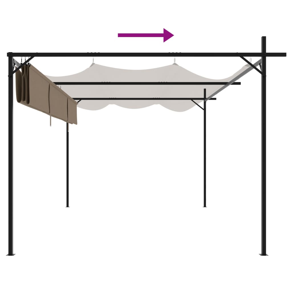 pergola med sammenrulleligt tag 395x292x230 cm gråbrun