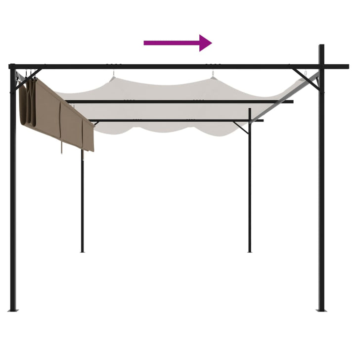 pergola med sammenrulleligt tag 395x292x230 cm gråbrun