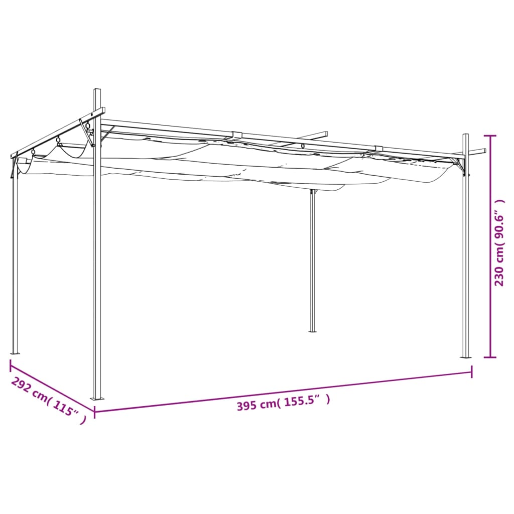 pergola med sammenrulleligt tag 395x292x230 cm gråbrun