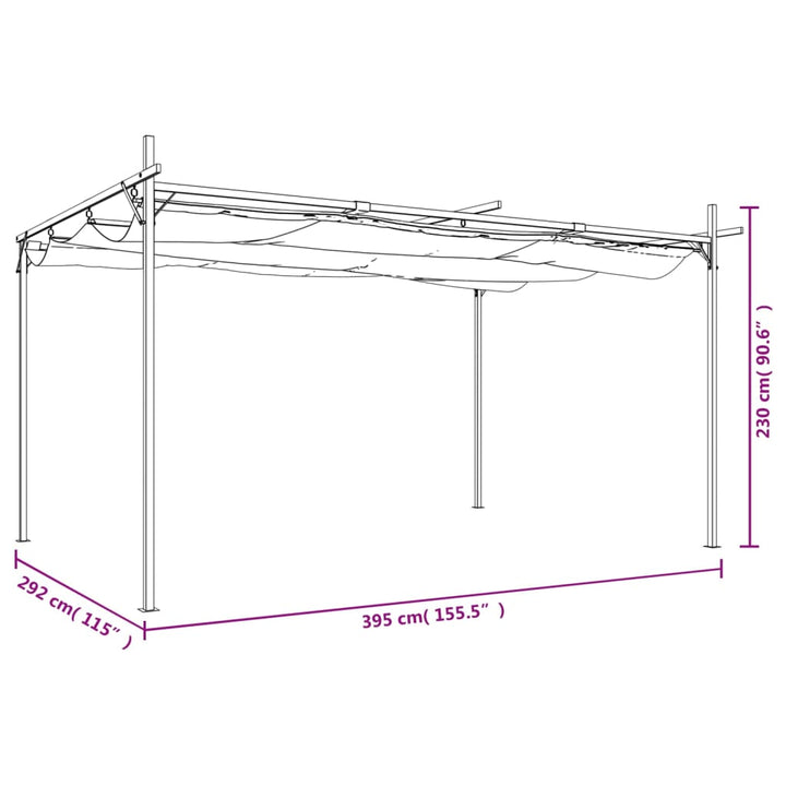 pergola med sammenrulleligt tag 395x292x230 cm gråbrun
