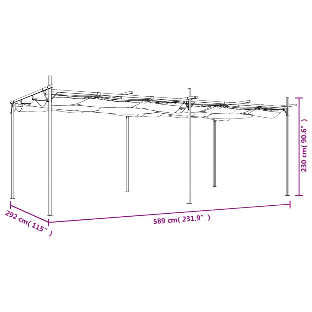 pergola med sammenrulleligt tag 589x292x230 cm cremefarvet