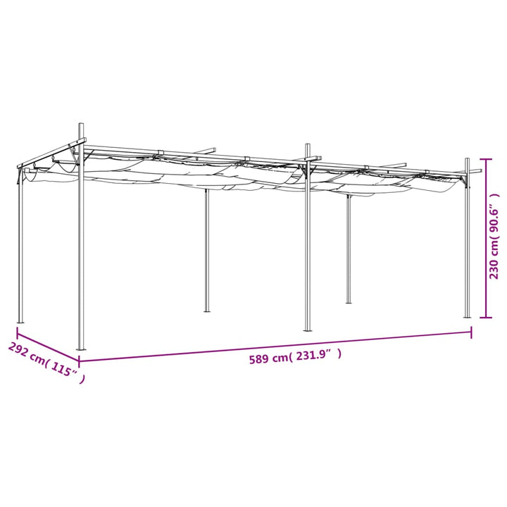 pergola med sammenrulleligt tag 589x292x230 cm cremefarvet