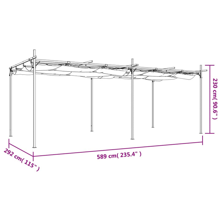 pergola med sammenrulleligt tag 589x292x230 cm antracitgrå