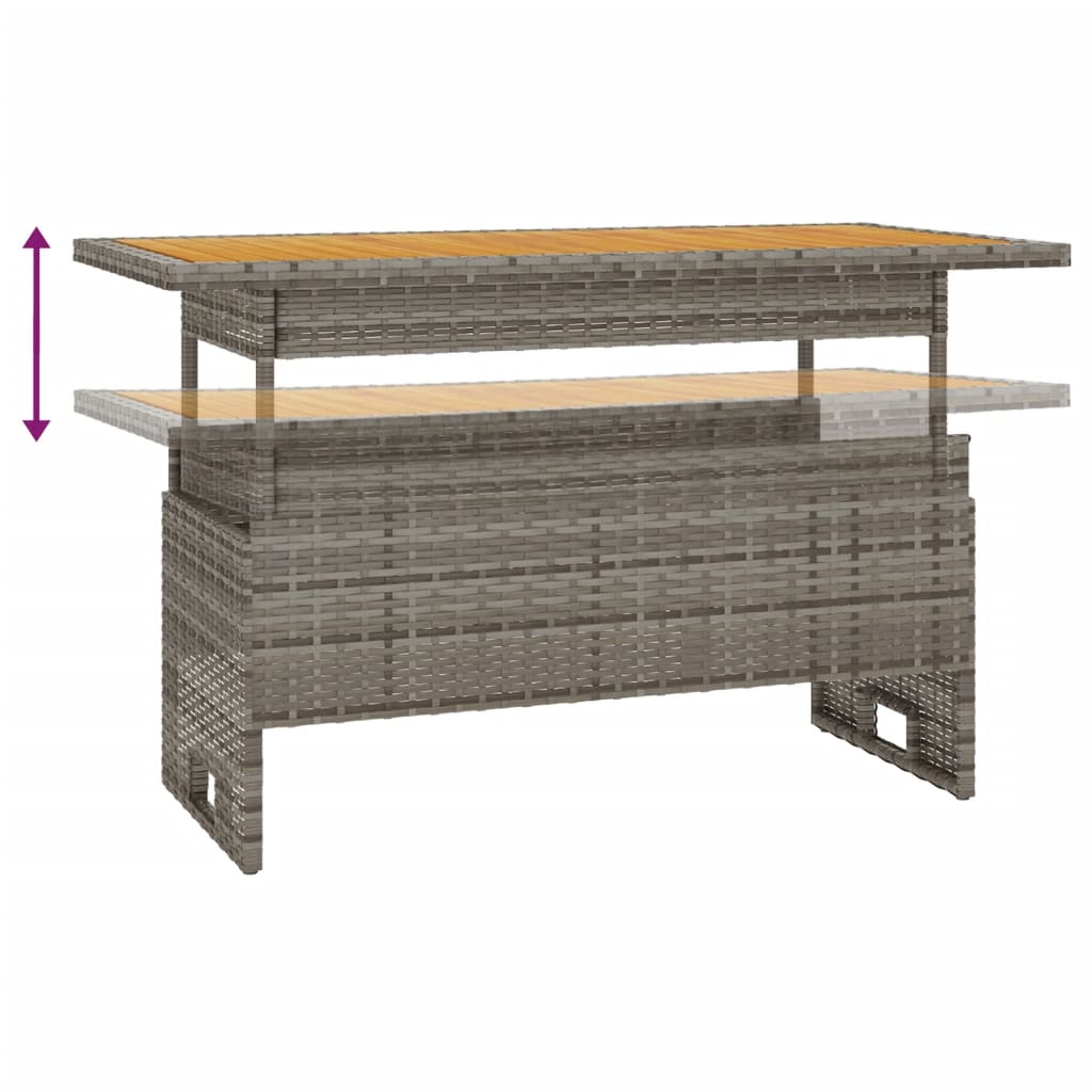 havebord 100x50x43/63 cm massivt akacietræ og polyrattan grå