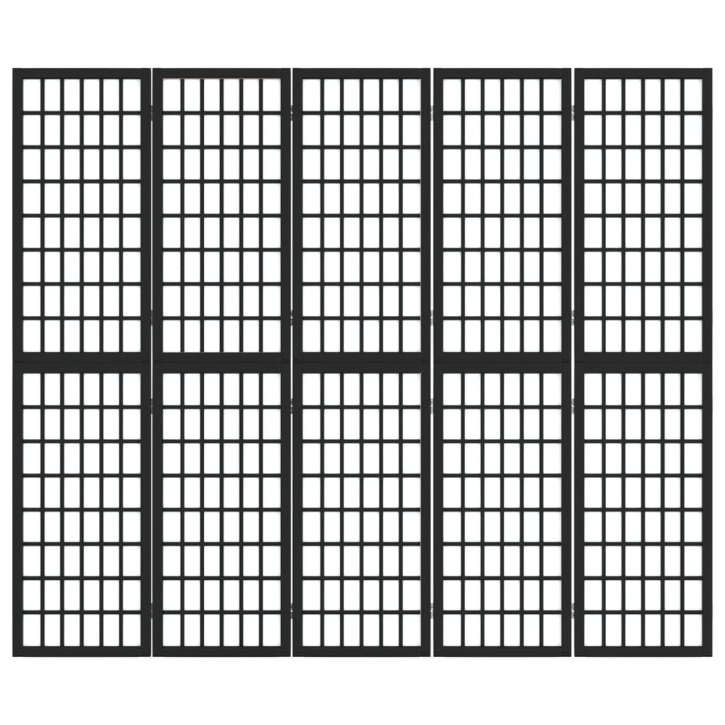 5-panels rumdeler 200x170 cm foldbar japansk stil sort