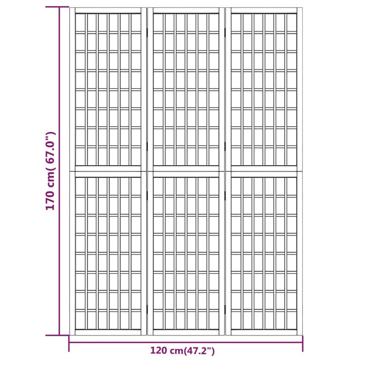3-panels rumdeler 120x170 cm foldbar japansk stil hvid