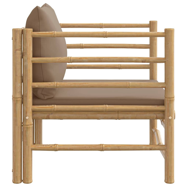 havesofa med gråbrune hynder bambus