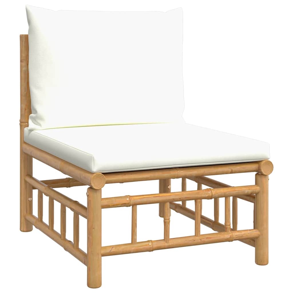 midtermodul til havesofa med cremehvide hynder bambus
