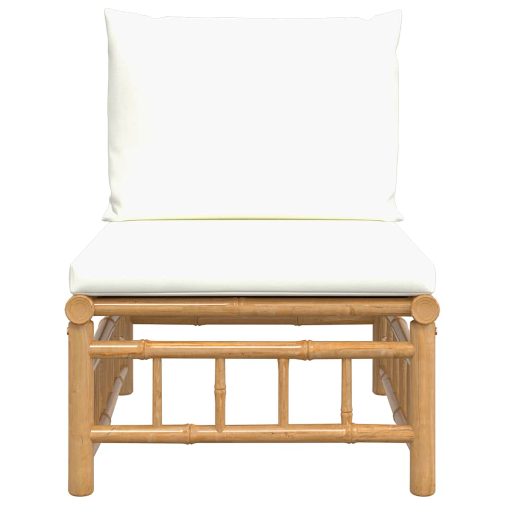 midtermodul til havesofa med cremehvide hynder bambus