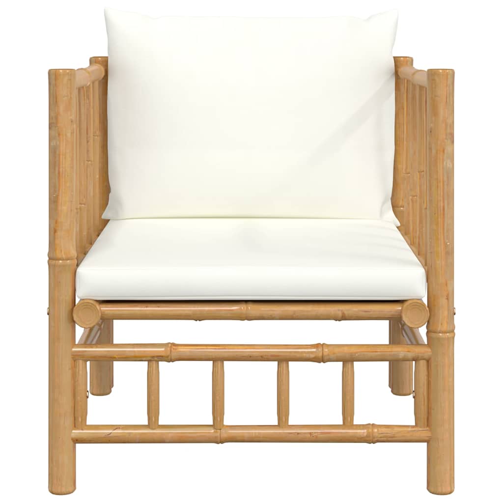havesofa med cremehvide hynder bambus