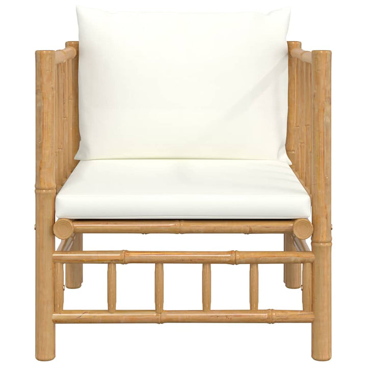 havesofa med cremehvide hynder bambus