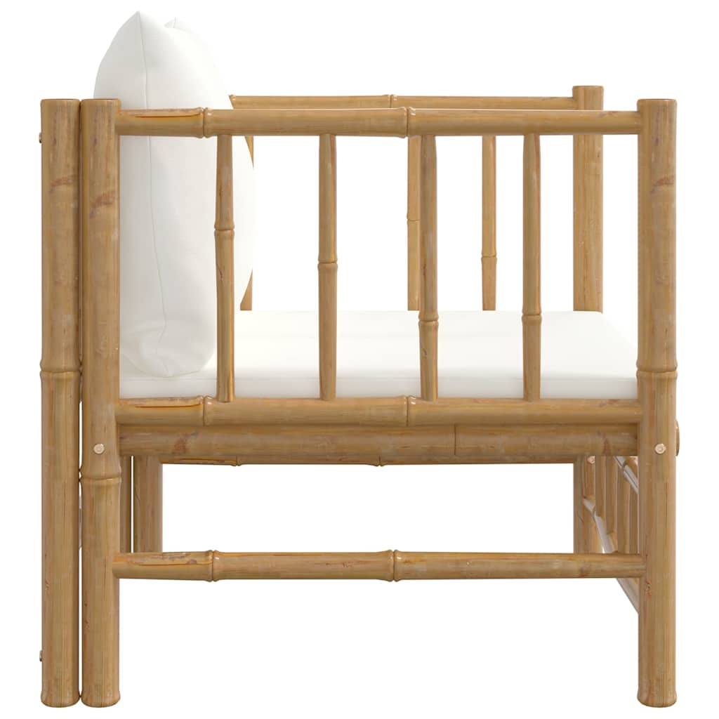 havesofa med cremehvide hynder bambus